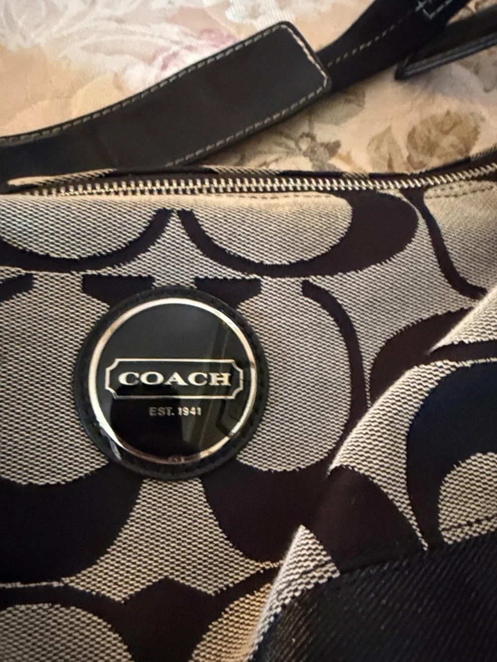 Coach Black and Khaki Signature Canvas Shoulder Bag - Picture 2 of 6
